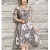 Trendy Voile Splicing à manches 3/4 imprimé floral A-Ling vestimentaire pour les femmes - Gris S
