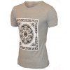 T-Shirt Manches Courtes à Col Rond Motif Fleur et Géométrie pour Hommes - Gris L