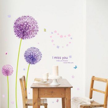 

Chic Purple Dandelion Pattern Wall Sticker For Bedroom Livingroom Decoration