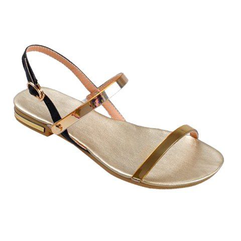 Casual Metal and PU Leather Design Women's Sandals - d'or 37