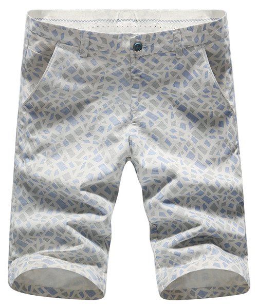 Stylish Geometric Print Straight Leg Men's Zipper Fly Shorts - Bleu clair 32