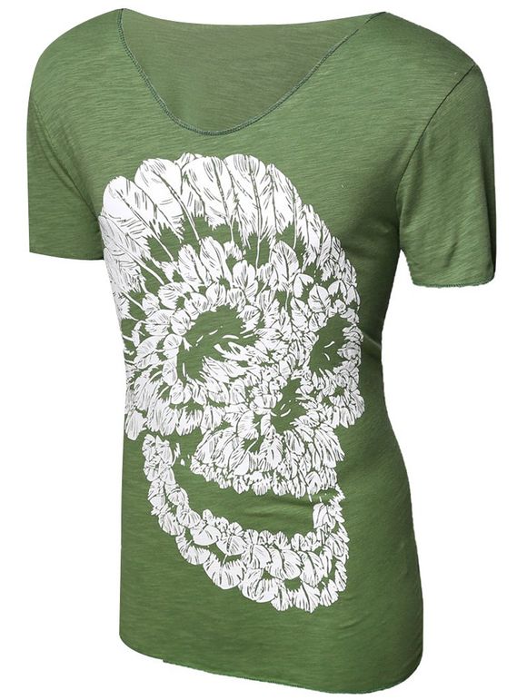 T-shirt de Casual Pull Skull Imprimé Hommes - Herbe Verte XL
