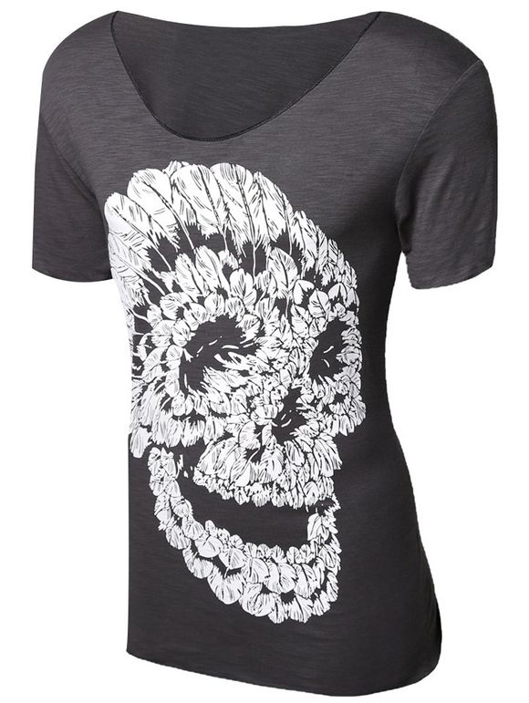 T-shirt de Casual Pull Skull Imprimé Hommes - Gris L