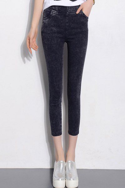 

Stylish Women's Snow Wash Skinny High Waist Stretchy Ankle Pants, Deep blue