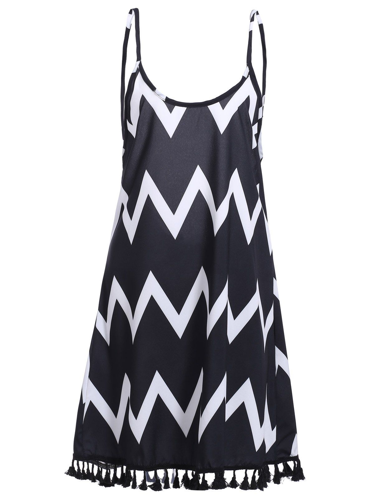 

Bohemian Women's Backless Zigzag Stripe Fringed Dress, Black