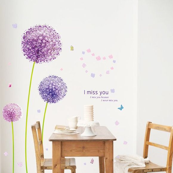 Chic Violet Dandelion Motif Autocollant Mural Pour Chambre Salon Décoration - Pourpre 