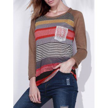 

Women's Colorful Scoop Neck Asymmetrical Long Sleeve T-Shirt, Stripe