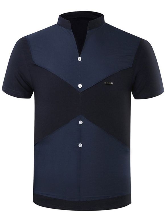 Simple stand Collar Splicing Sequin Agrémentée à manches courtes T-shirt pour les hommes - Bleu Saphir 2XL