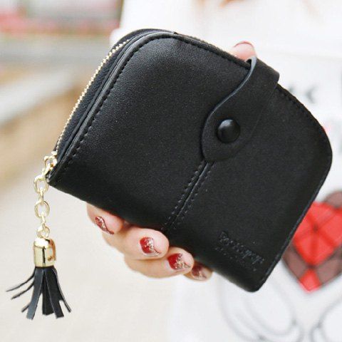 Trendy Tassel and Solid Color Design Women's Small Wallet - Noir 