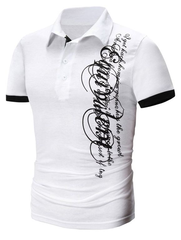 Modish col rabattu Lettre à manches Impression courte Polo T-shirt pour les hommes - Blanc M