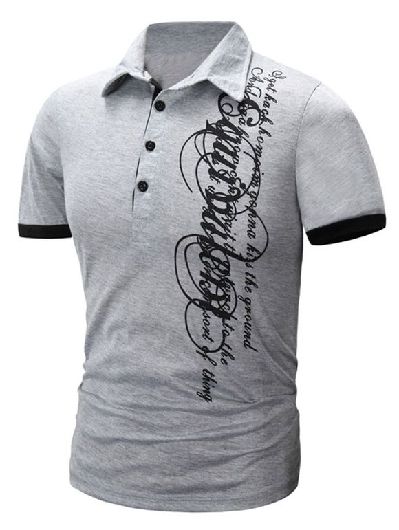 Modish col rabattu Lettre à manches Impression courte Polo T-shirt pour les hommes - Gris Clair L