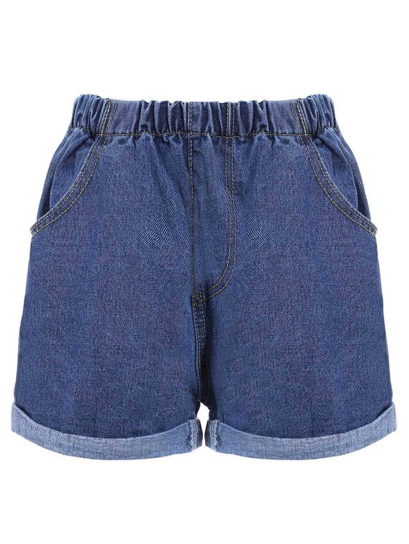 Shorts Chic taille élastique Pocket design Hemming Femmes  's - Bleu profond M
