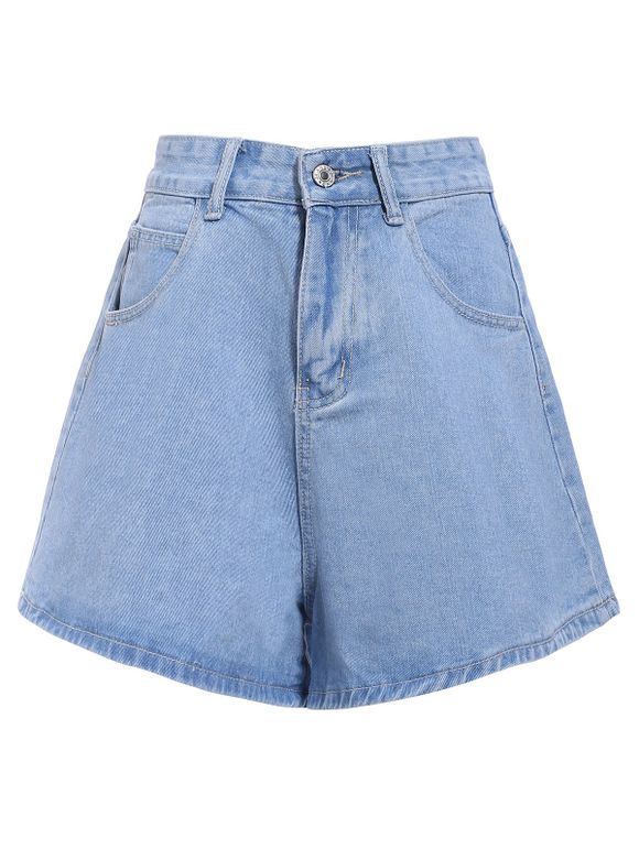 Chic Mid-Waisted Loose-Fitting Pure Color Pocket Design Women's Shorts - Bleu clair M