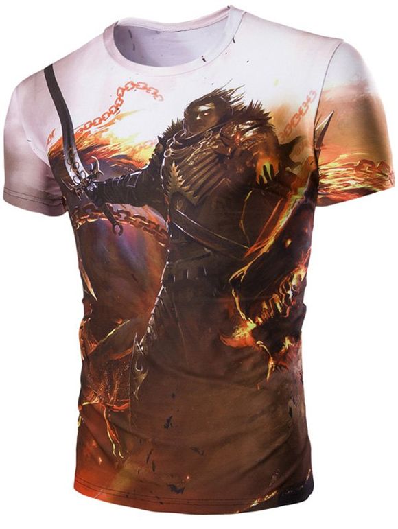 Men 's  Hero 3D and Fire Imprimer col rond T-shirt manches courtes - multicolore M