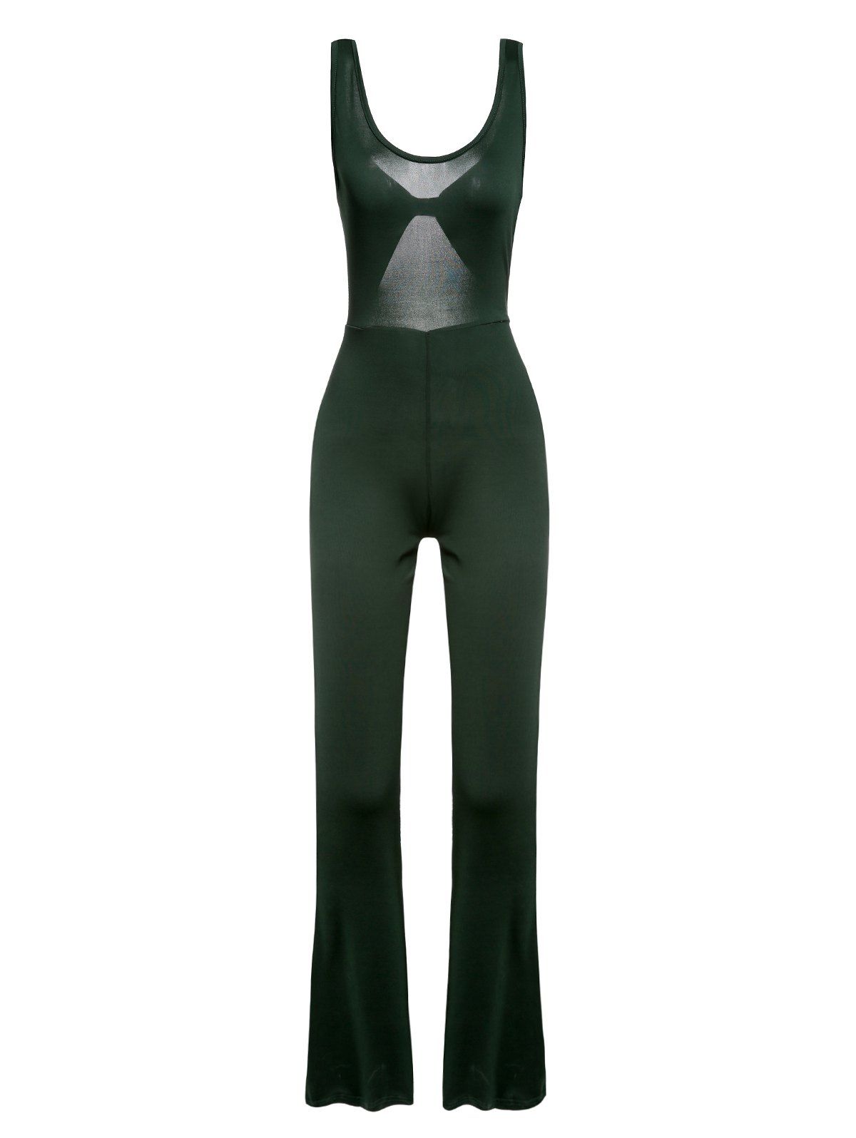 

Chic Sleeveless U-Neck Solid Color Cut Out Skinny Women's Jumpsuit, Green