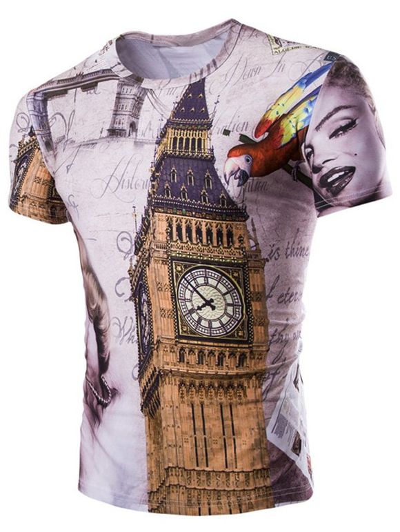 T-shirt Imprimé Big Ben à Manches Courtes Pour Homme - multicolore L