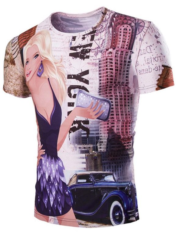 Casual Fille 3D Imprimé Hommes  Manches Courtes T-shirt - multicolore M
