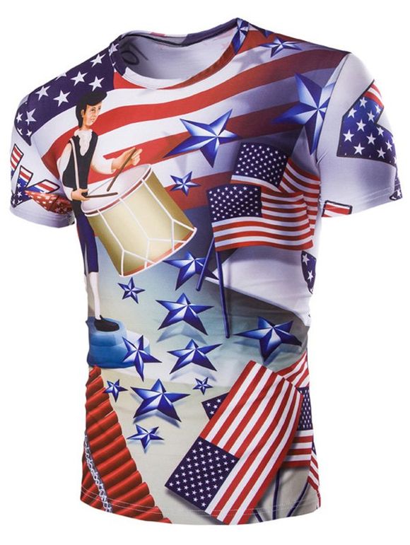 s 'Casual étoiles Printed Men  manches courtes T-shirt - multicolore XL