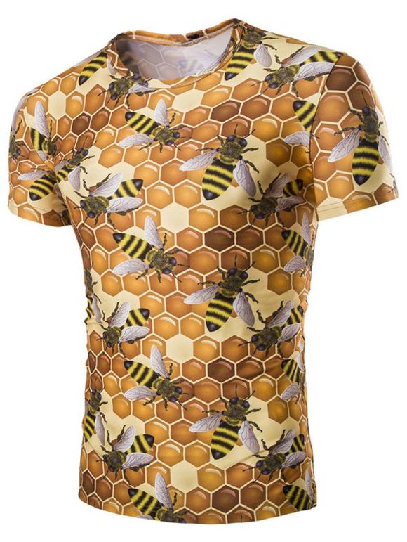 s 'Casual Hexagon Imprimé Hommes  manches courtes T-shirt - Jaune 2XL