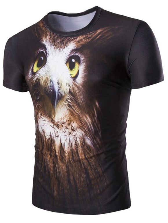 Hot Sale 3D Night Owl Imprimer col rond T-shirt Men 's  manches courtes - multicolore 2XL
