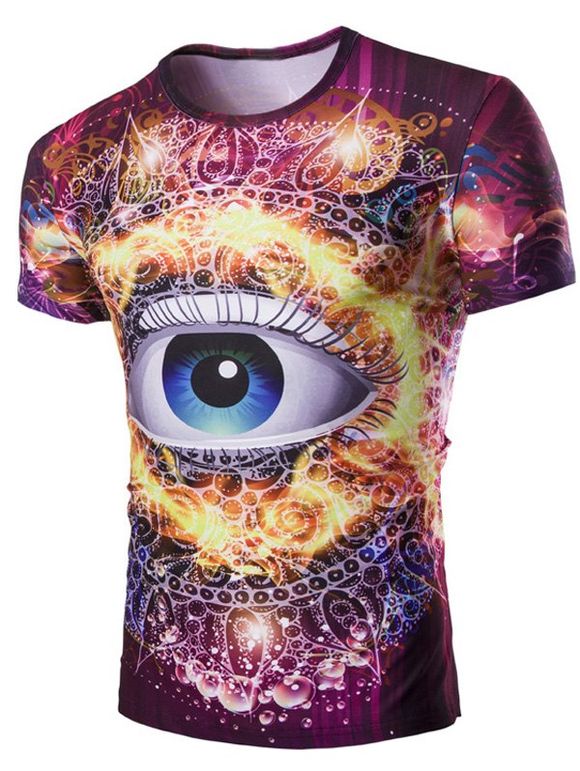 T-shirt Imprimé oeil Abstrait 3D à Manches Courtes à Col Rond pour Homme - multicolore XL