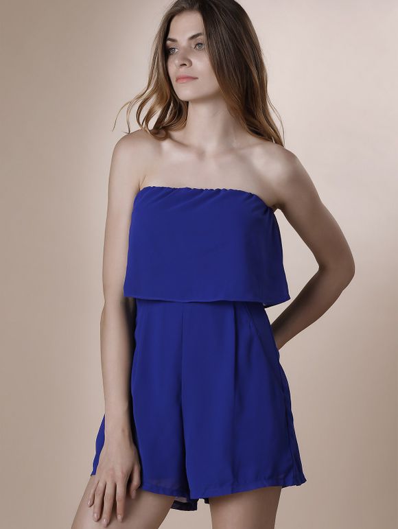 Bustier Trendy Romper Pure couleur pour les femmes - Bleu XL