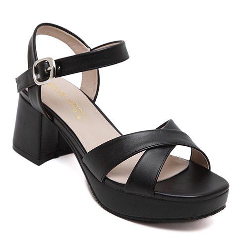 Fashionable Cross Straps and Chunky Heel Design Women's Sandals - Noir 38