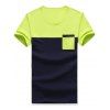 Men's Plus Size Round Neck Color Block Pocket Short Sleeve T-Shirt - Vert Fluorescent 2XL
