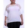 Mignon Plus Size évider FlounceSpliced ​​Couleur T-shirt solide pour les femmes - Blanc 2XL