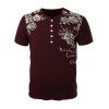 T-Shirt Vente Hot Slim Fit V-Neck Floral impression à manches courtes hommes s ' - Rouge vineux L