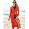 Alluring Women's Plunging Neck 3/4 Sleeve High Slit Maxi Dress - RED M
