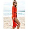 Alluring Women's Plunging Neck 3/4 Sleeve High Slit Maxi Dress - RED M