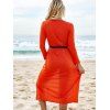 Alluring Women's Plunging Neck 3/4 Sleeve High Slit Maxi Dress - RED L