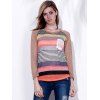 Women's Colorful Scoop Neck Asymmetrical Long Sleeve T-Shirt - STRIPE M
