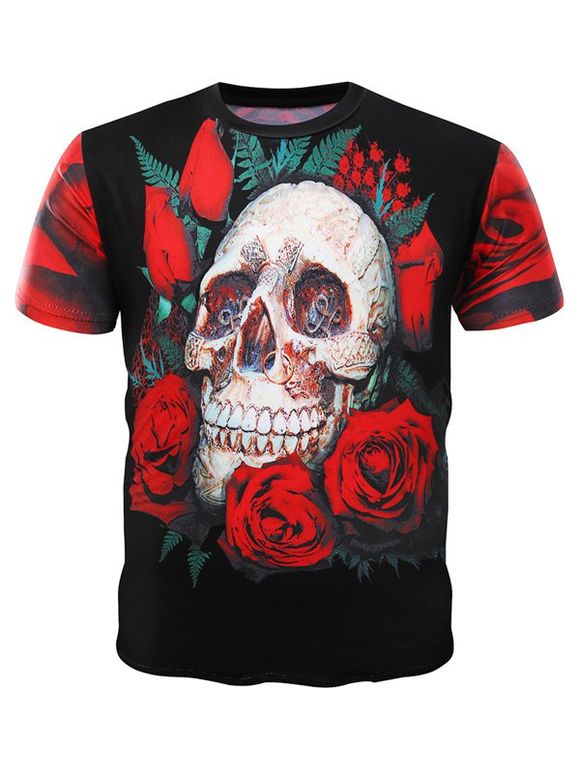 T-shirt col Pull Fleurs de crâne Imprimé ronde Men 's - multicolore M