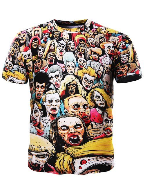 Neck Trendy 3D Round Cartoon Zombies Dire Imprimé à manches courtes T-shirt pour les hommes - multicolore M