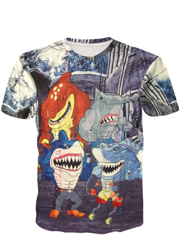 T-shirt de requin Homme Hommes manches Amusante Neck ronde 3D Cartoon courtes - multicolore M