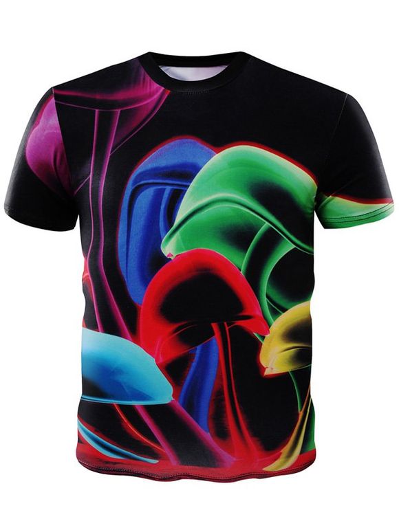 Casual Patron 3D col rond Colored Mushroom à manches courtes T-shirt pour les hommes - multicolore M