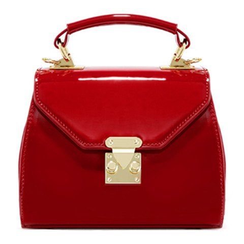 Retro Metal and Patent Leather Design Women's Crossbody Bag - Rouge vineux 