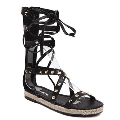 Casual Cross Straps and Rivets Design Women's Sandals - Noir 38