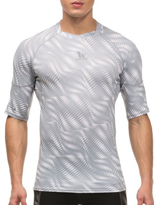 Col rond manches courtes imprimé géométrique Quick-Dry Aménagée Men  's Training T-Shirt - Blanc M