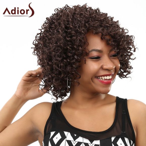 Court Kinky Curly perruque afro de Natural Black cheveux synthétiques à haute température Fibre Vogue femmes - Brun 