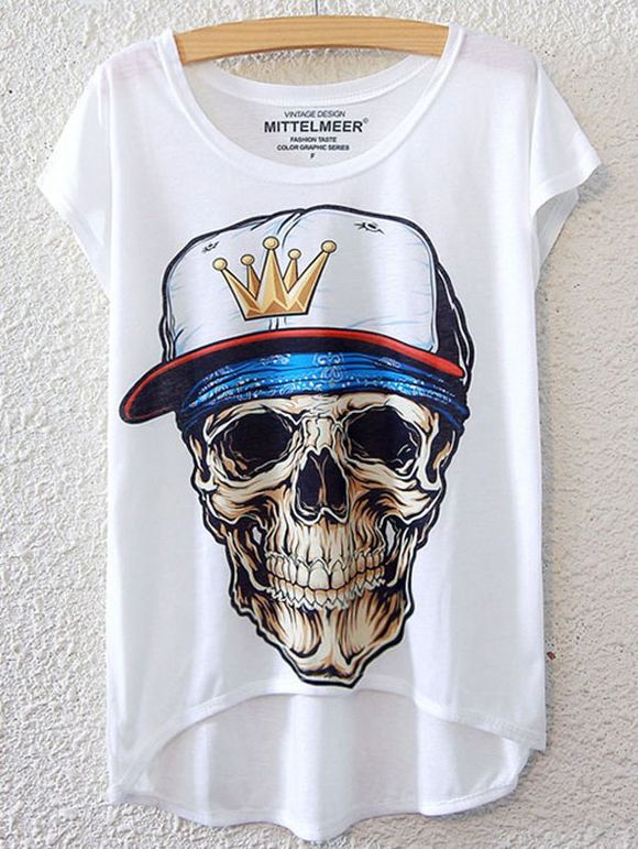 Motif Chic Skulls à manches courtes T-shirt pour les femmes - Blanc ONE SIZE(FIT SIZE XS TO M)