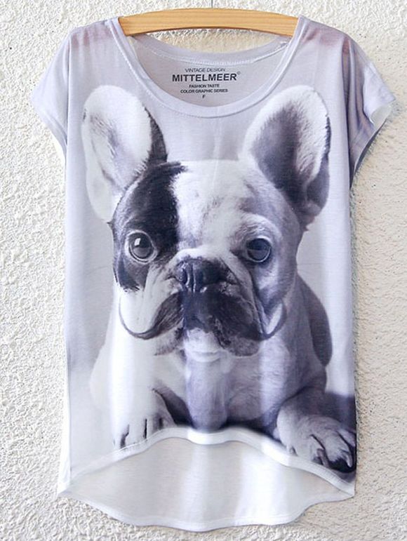 Chic Dog Pattern Short Sleeve T-Shirt For Women - Blanc ONE SIZE(FIT SIZE XS TO M)
