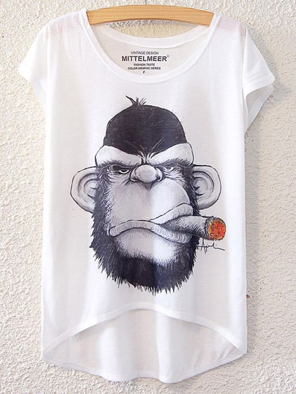 Motif Chic Gorilla à manches courtes T-shirt pour les femmes - Blanc ONE SIZE(FIT SIZE XS TO M)