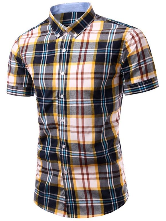 Men 's  Élégant Vérifié Impression simple boutonnage Shirt - Carré L