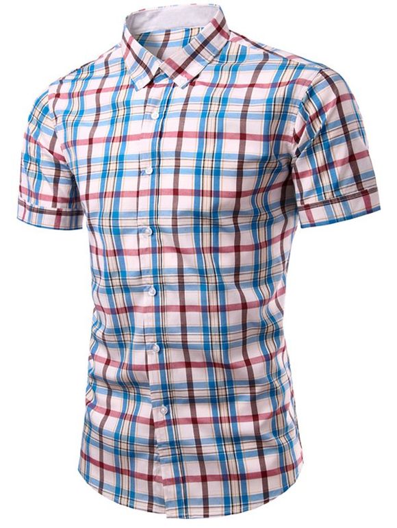Shirt simple boutonnage Plaid Impression Hommes Casual  's - Carré 3XL