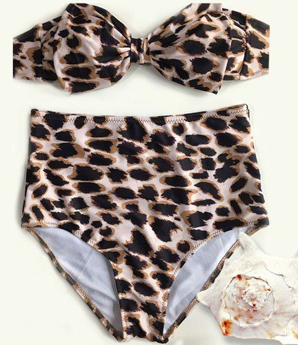 Femmes Vintage  's imprimé léopard bowknot Bikini - Léopard L