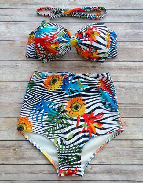 Femmes Vintage  's Zebra Imprimer bowknot Bikini - multicolore S