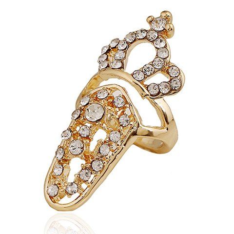 Crown Rhinestoned évider Ring Nail - d'or 